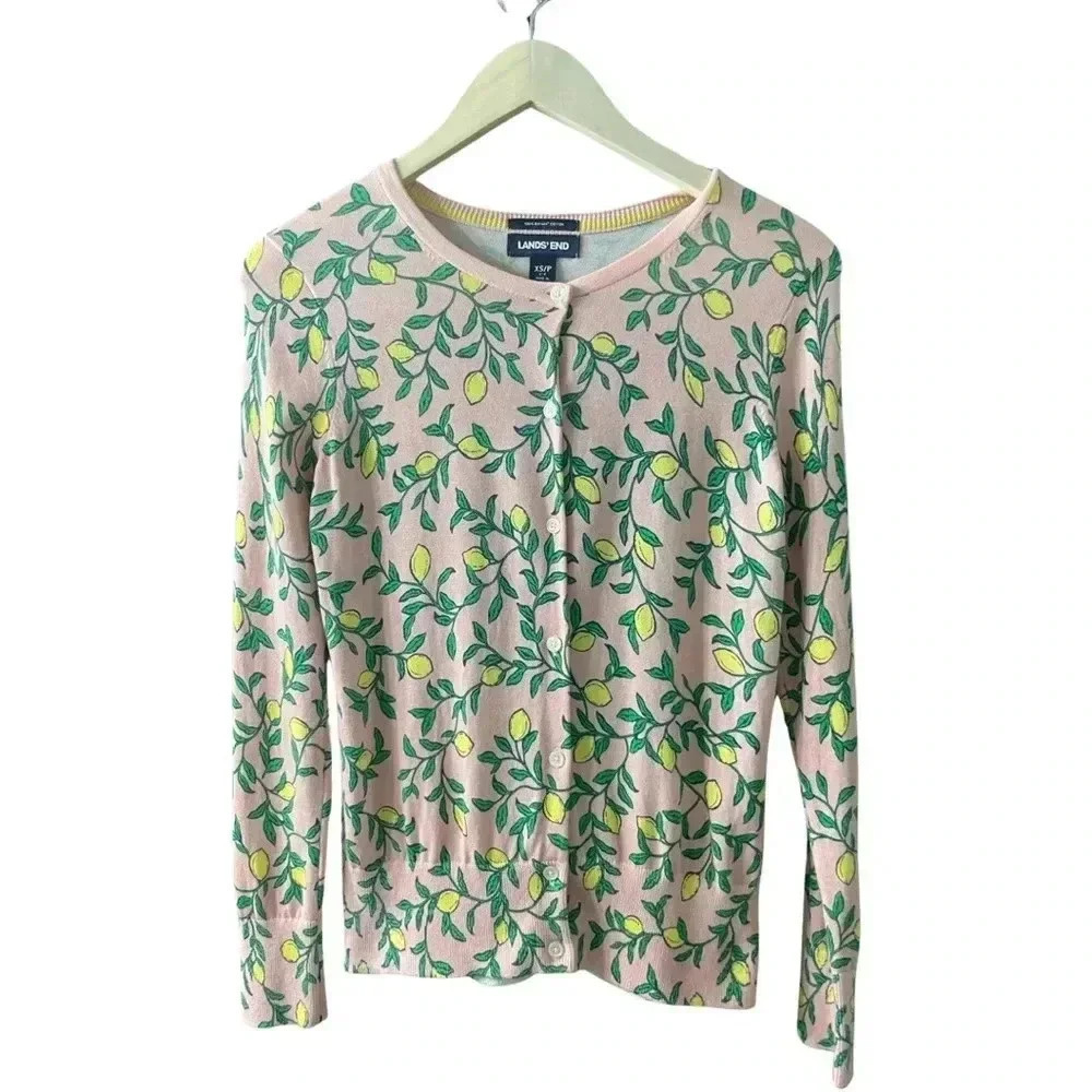 Lands' End Womens Lemmon Sweater Cardigan Supima Cotton Size XS